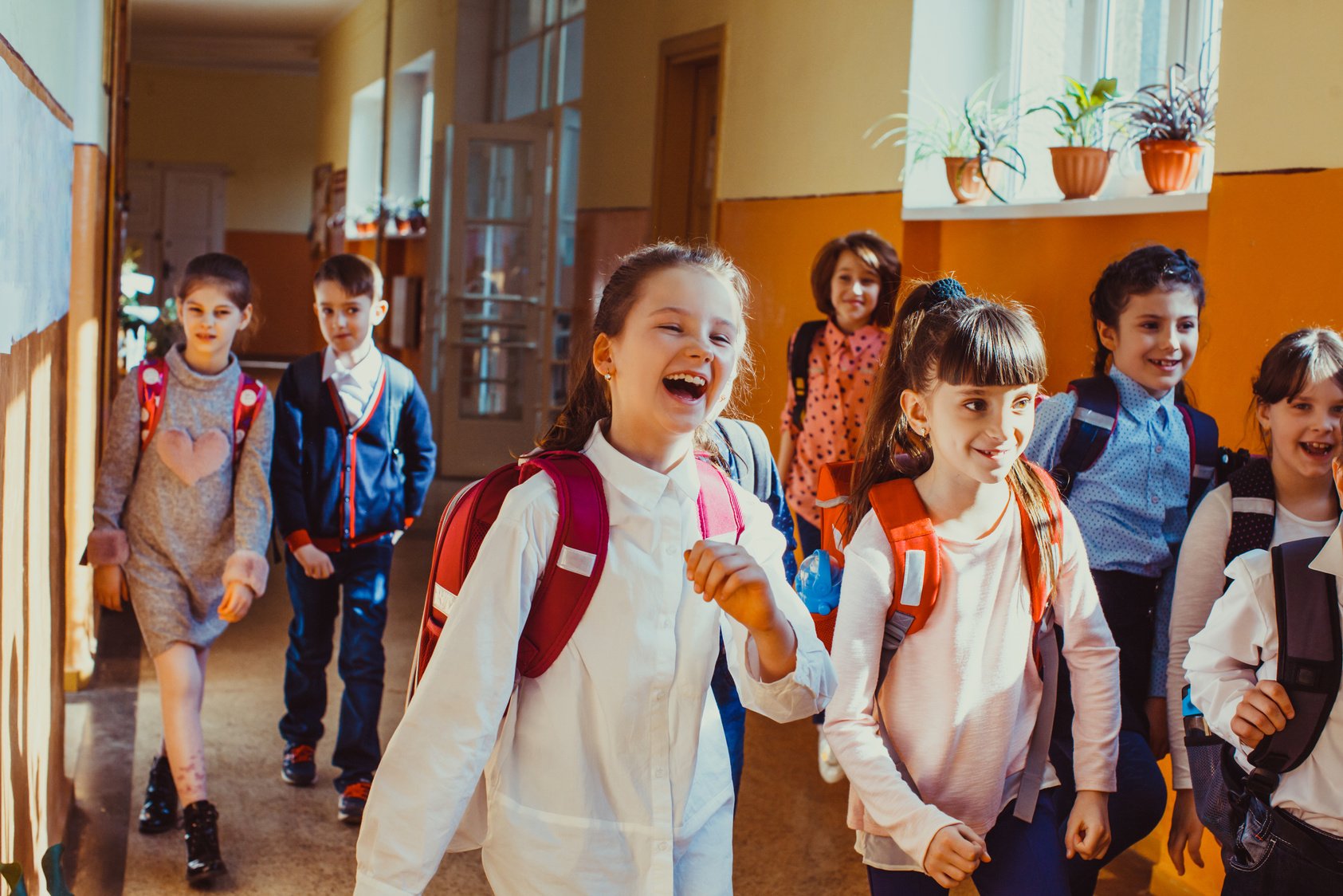 Kids in School Corridor